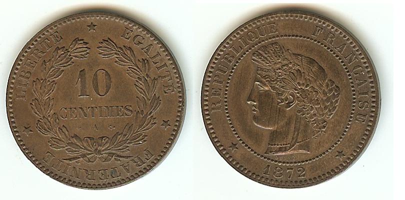 10 Centimes Cérès 1872A Paris  Unc.